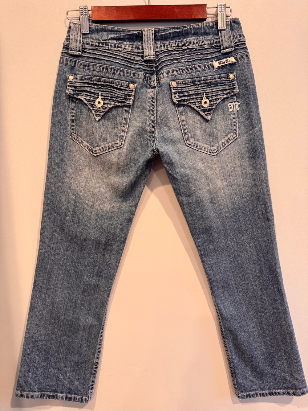Y2K Miss Me Distressed Low Rise Capri Flap Pocket